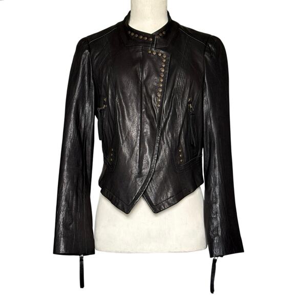 1st Avenue Jackets & Blazers - 1st Avenue Womens Lambskin Leather Studded Moto Jacket Black Cropped Large EUC